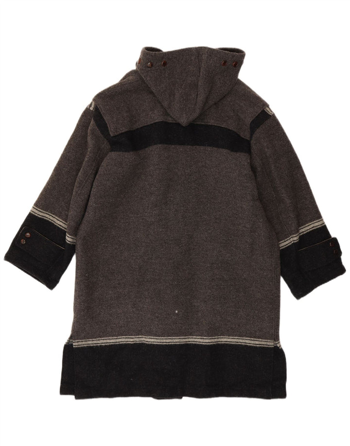 Vintage hombre con capucha trenca IT 42 XL gris colorblock lana virgen