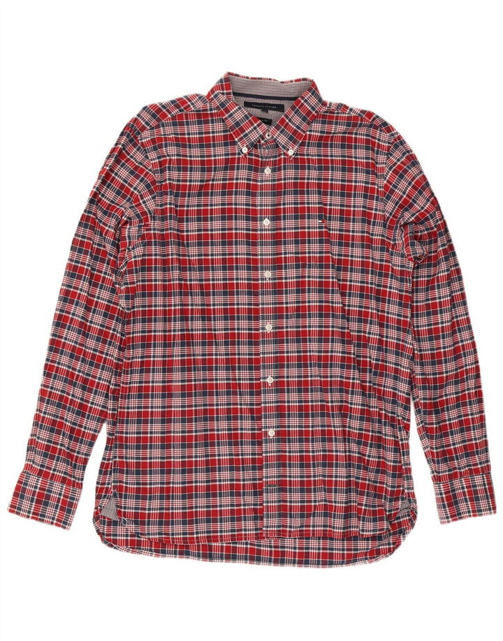 Camisa Tommy Hilfiger de corte personalizado para hombre, algodón a cuadros rojos grandes