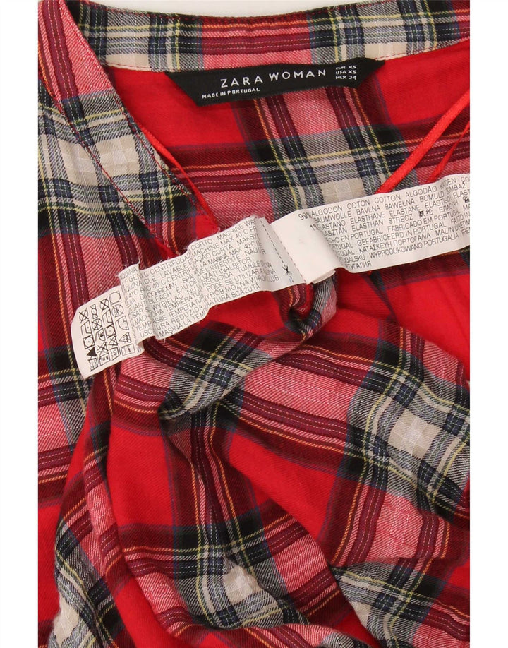 Zara Mujer Jersey Camisa UK 6 XS Rojo Cuadros Algodón