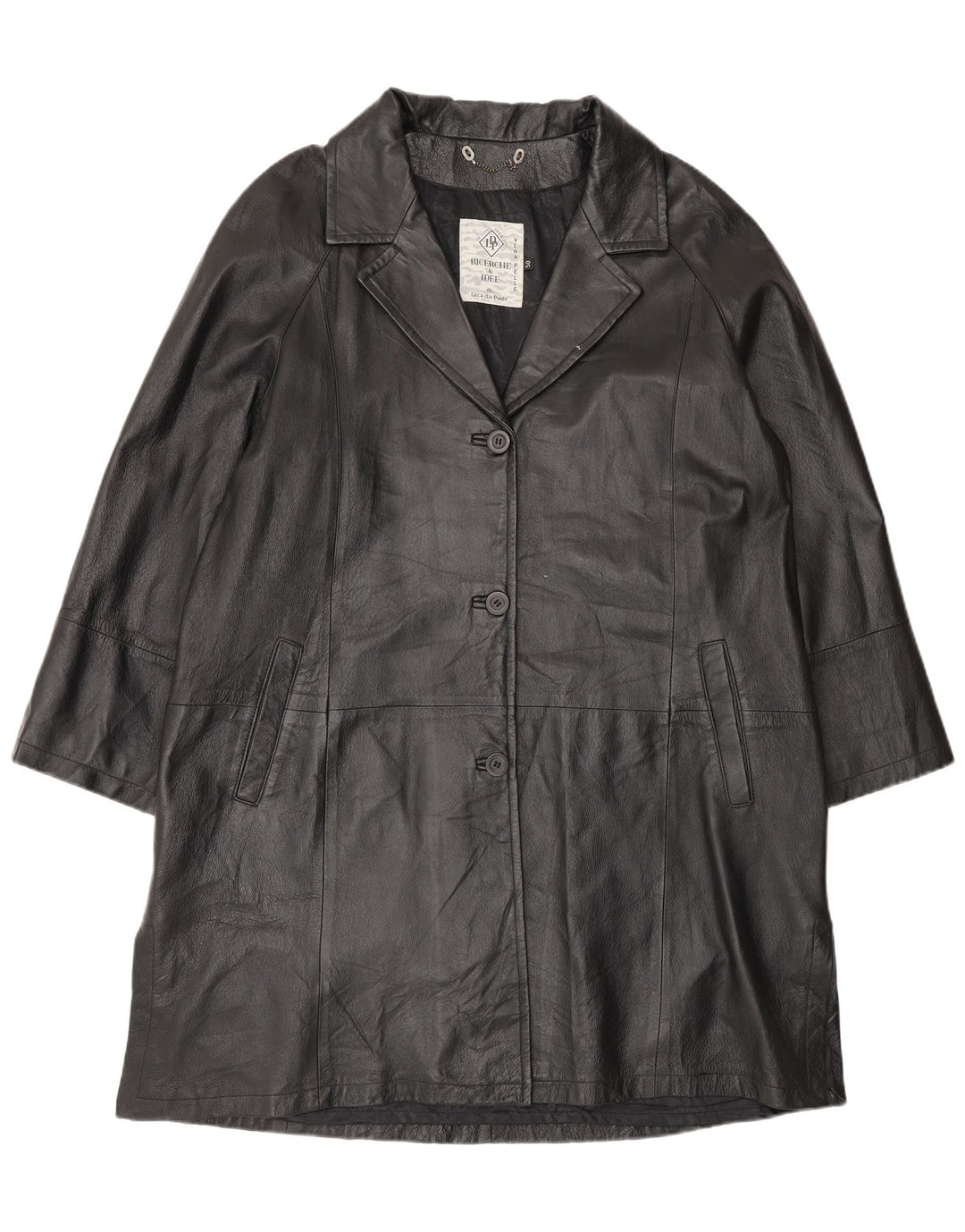 Vintage mujer abrigo de cuero de gran tamaño IT 50 XL cuero negro