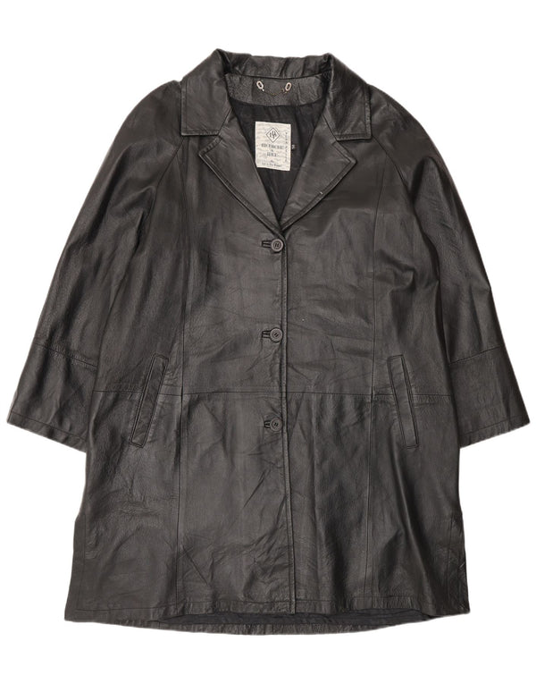 Vintage mujer abrigo de cuero de gran tamaño IT 50 XL cuero negro