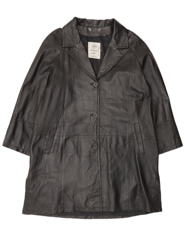 Vintage mujer abrigo de cuero de gran tamaño IT 50 XL cuero negro