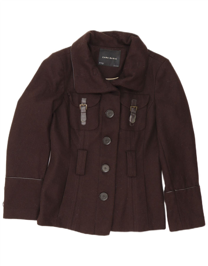 Zara Chaqueta Militar Mujer UK 46 Grande Lana Marrón
