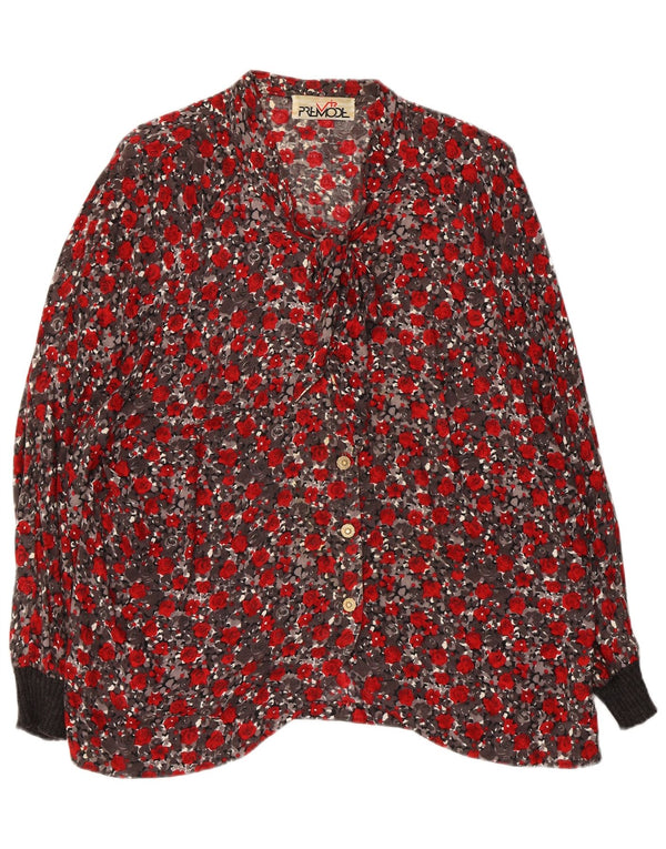 Premode Blusa camisera con lazo frontal para mujer UK 40 XL Rojo Floral