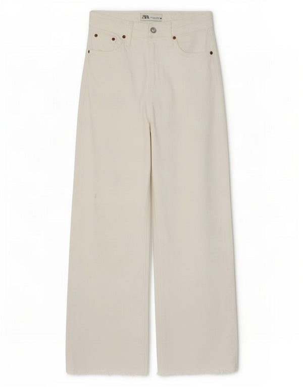 Zara Vaqueros de pierna ancha y cintura alta para mujer EU 34 2XS W24 L26 Algodón blanco