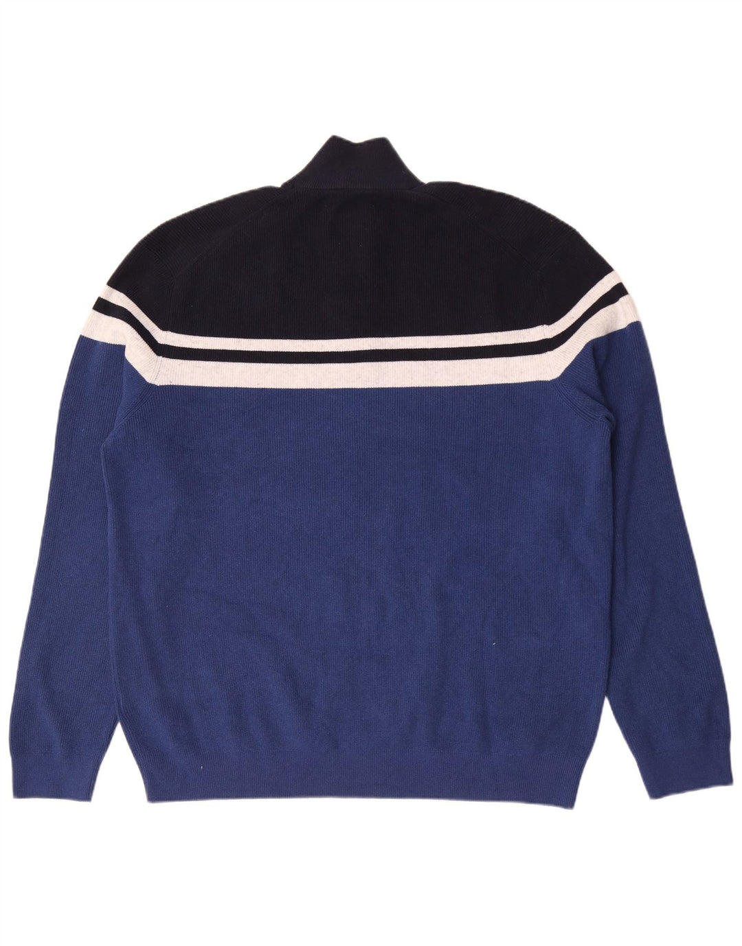 Marks & Spencer Suéter con cuello y cremallera para hombre 2XL Poliéster a rayas azules