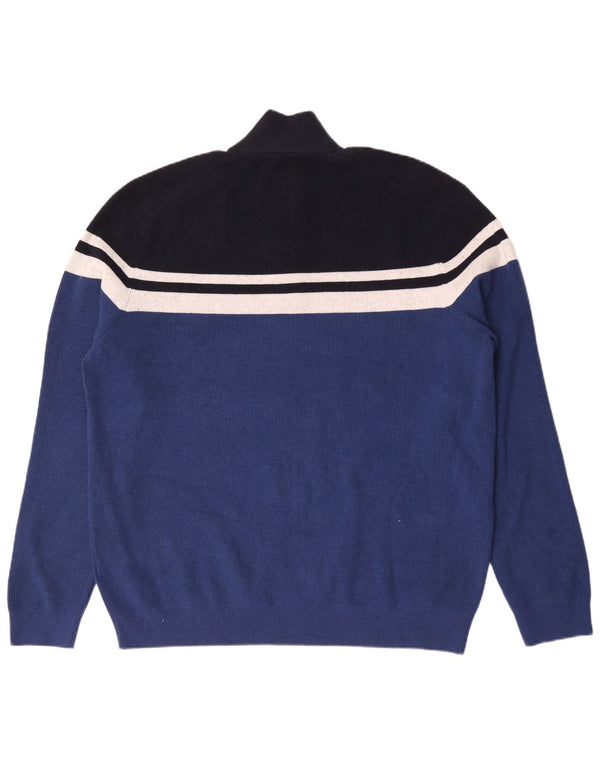 Marks & Spencer Suéter con cuello y cremallera para hombre 2XL Poliéster a rayas azules