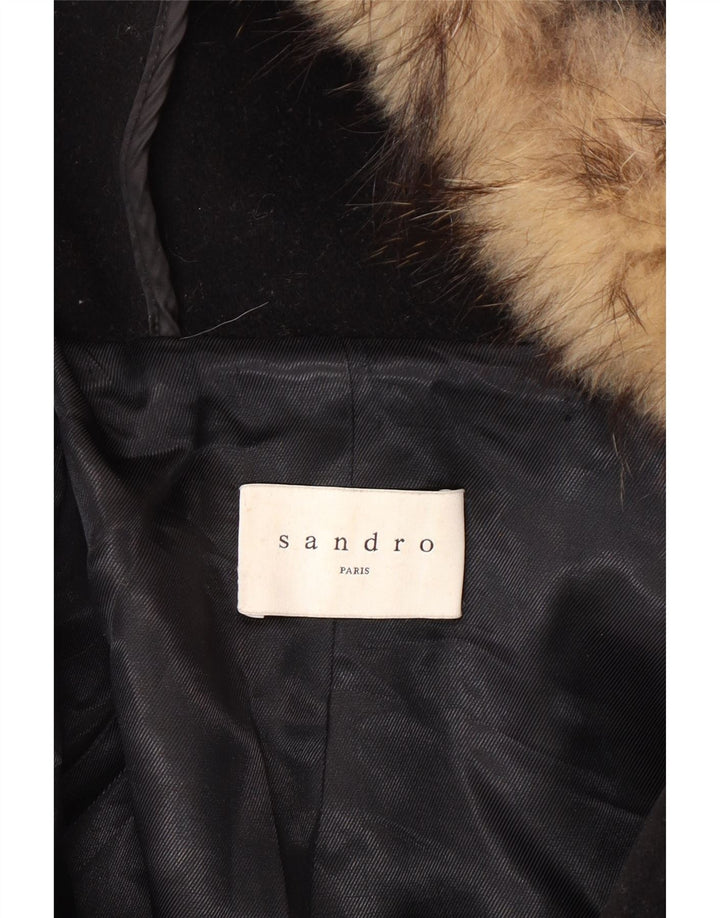 SANDRO Abrigo con capucha para mujer EU 40 Mediano Lana negra