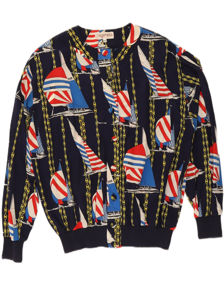 AGENDA Chaqueta bomber con estampado abstracto para mujer IT 42 Seda azul marino mediana