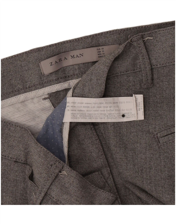 Zara Mens Slim Chino Pantalones EU 38 Small W30 L27 Gris Poliéster