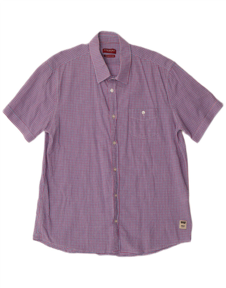 Carrera Camisa de Manga Corta Regular Fit para Hombre XL Algodón a Cuadros Rojos