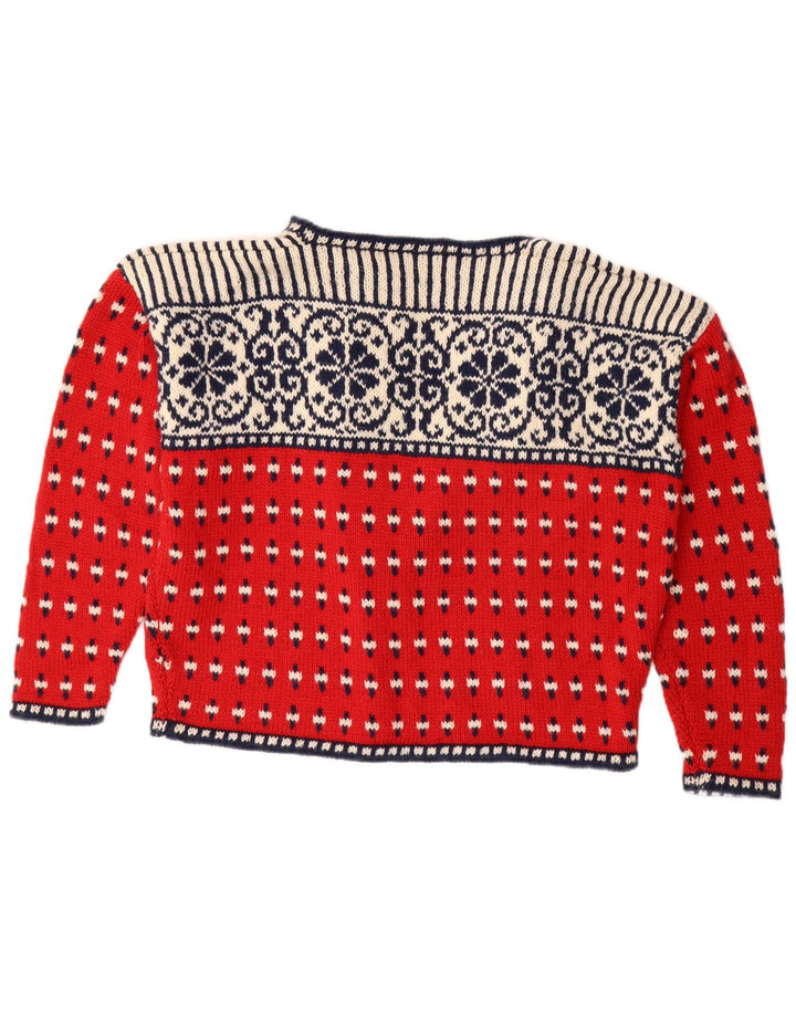 VINTAGE Suéter cárdigan abierto para mujer Reino Unido 18 XL Rojo Fair Isle