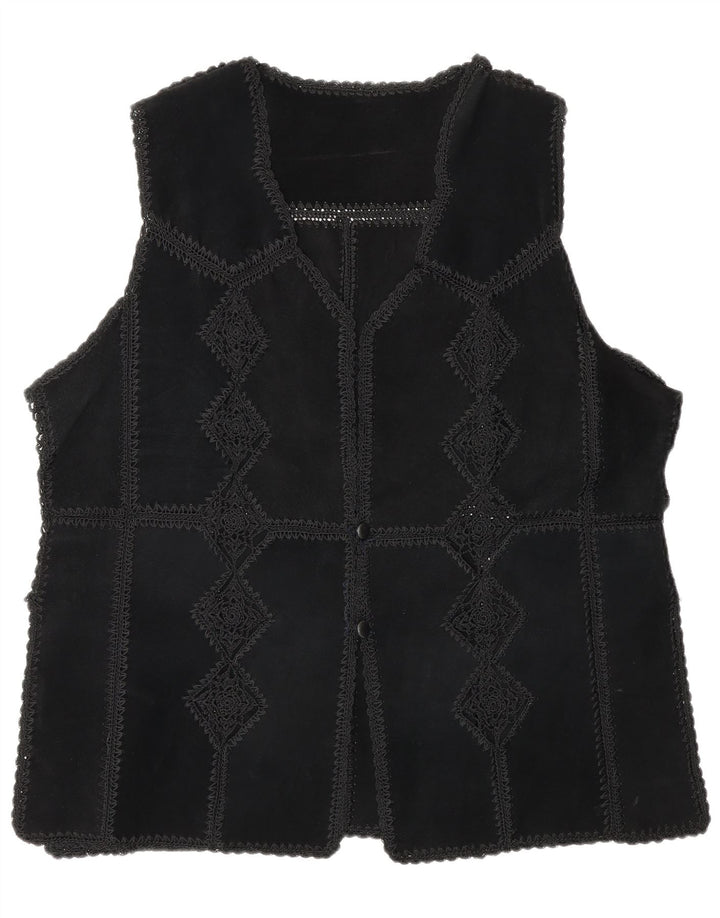 Vintage mujer ante Gilet Reino Unido 16 gran patchwork negro