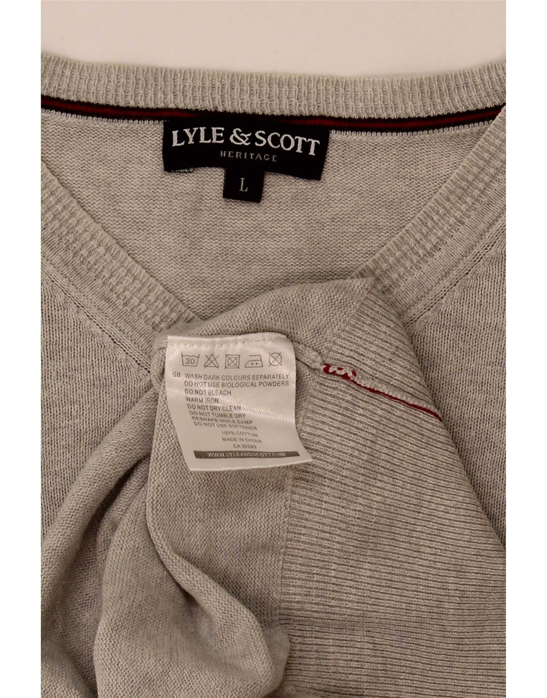 Lyle & Scott Heritage - Jersey con cuello en V para hombre, talla grande, algodón gris