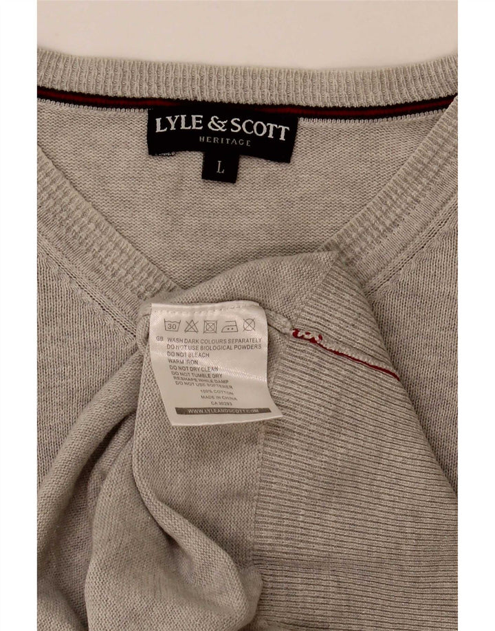 Lyle & Scott Heritage - Jersey con cuello en V para hombre, talla grande, algodón gris