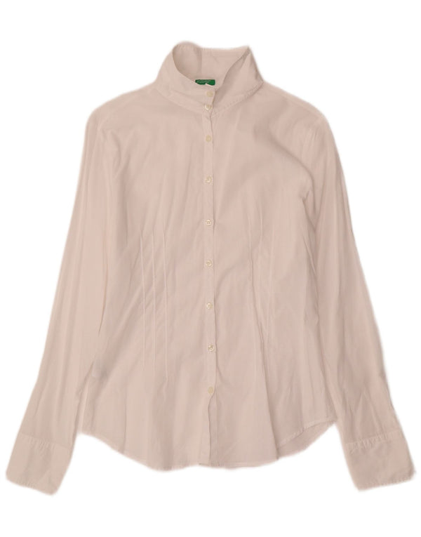 Camisa Benetton Mujer ES 40 Pequeña Algodón Blanco