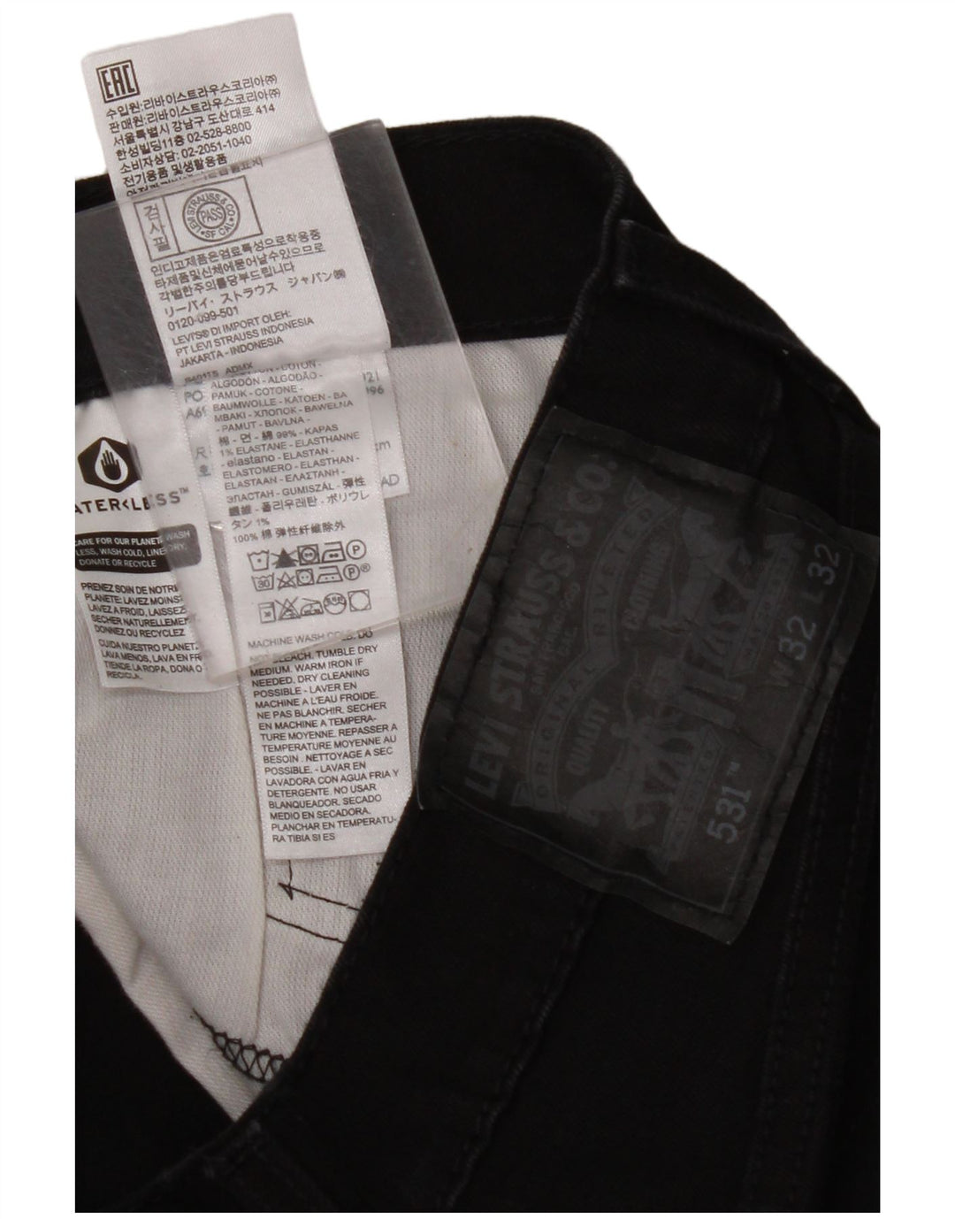 LEVI'S Mens 531 Slim Jeans W32 L32 Algodón Negro