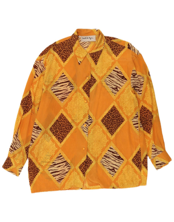 Vintage mujer camisa de gran tamaño blusa Reino Unido 14 acetato de patchwork naranja medio