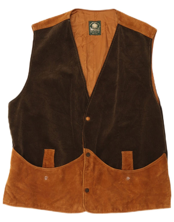 Vintage Hombres Ante Gilet IT 52 XL Beige Colorblock Cuero