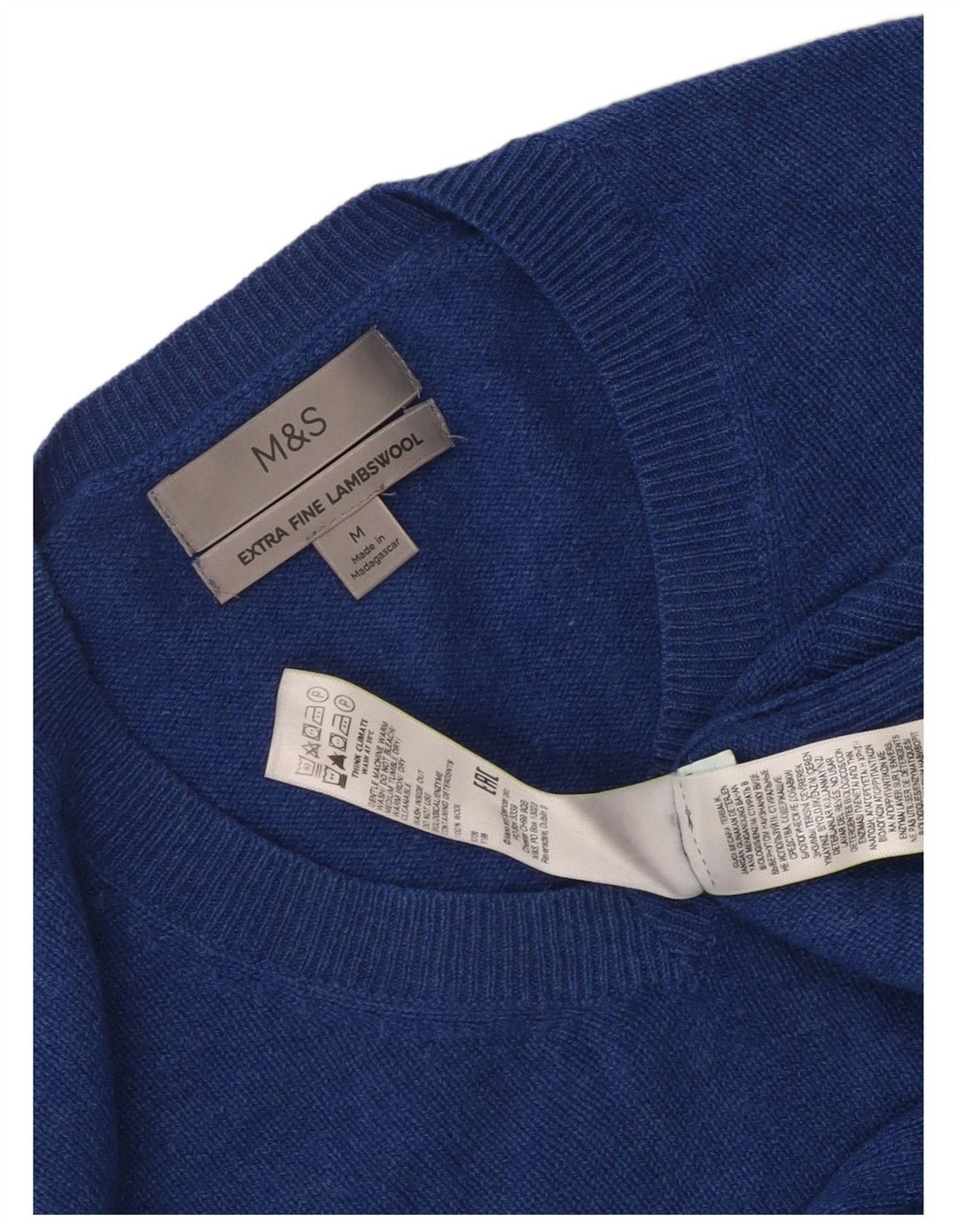 Marks & Spencer Jersey con cuello en V para hombre de lana azul medio