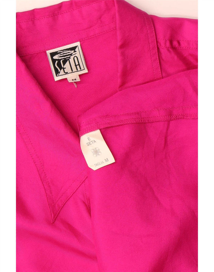 Vintage mujer camisa de gran tamaño blusa Reino Unido 14 seda rosa mediana
