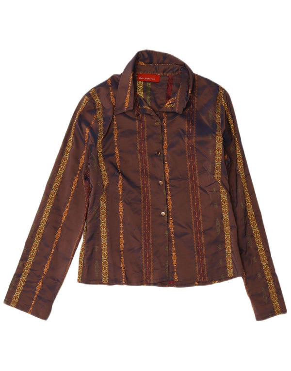 Vintage mujer camisa blusa Reino Unido 12 marrón medio Paisley