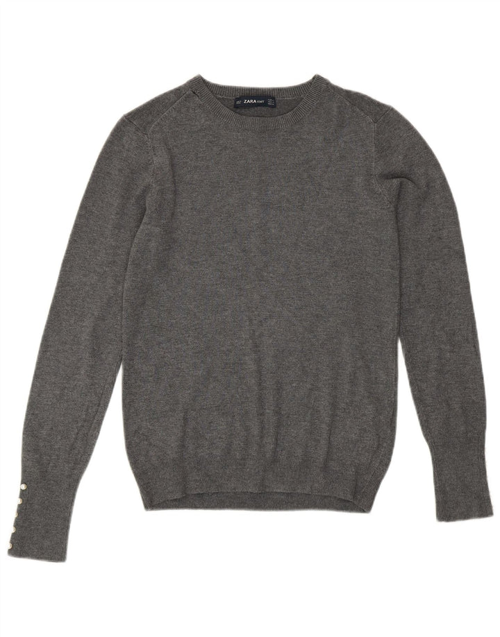 Zara - Jersey de cuello redondo para mujer, talla 40, viscosa gris medio