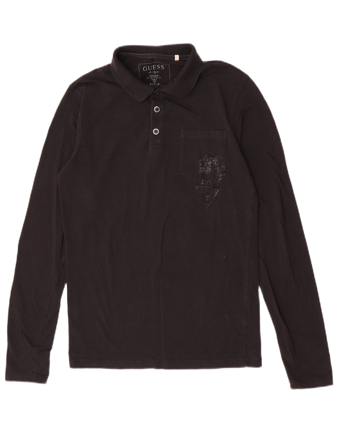 Guess Polo de manga larga para hombre pequeño negro