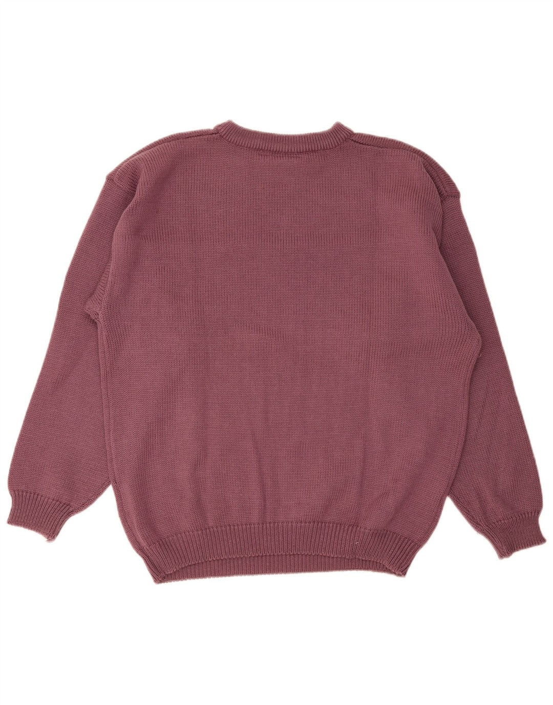 Vintage hombres cuello redondo jersey suéter grande púrpura poliacrílico