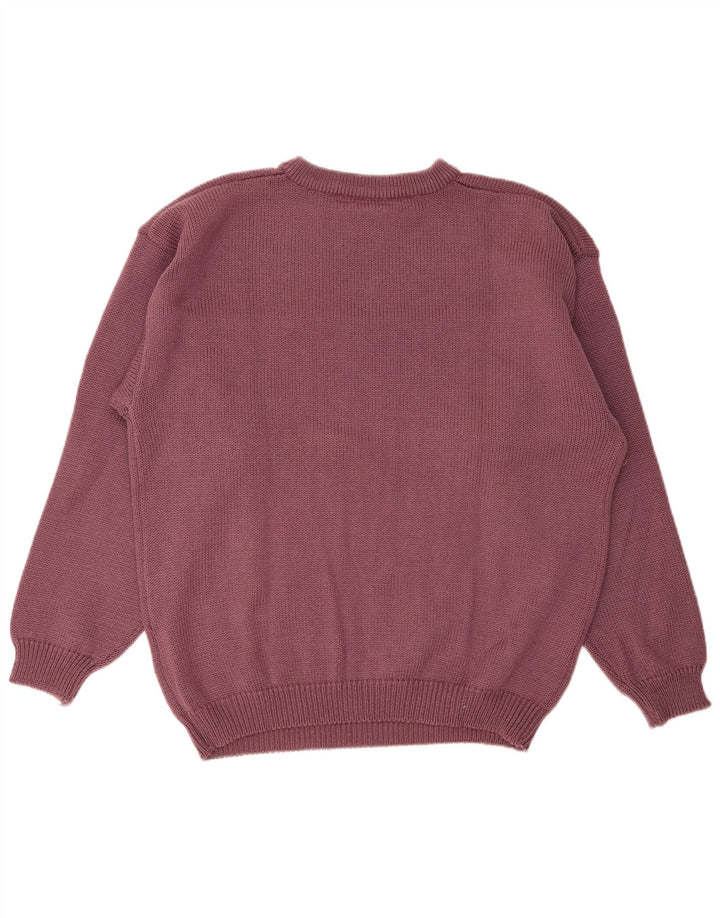 Vintage hombres cuello redondo jersey suéter grande púrpura poliacrílico