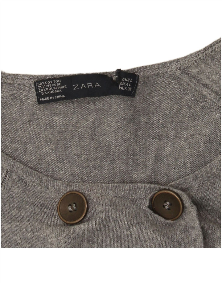 Zara Mujer Cárdigan Suéter UK 44 Grande Algodón Gris