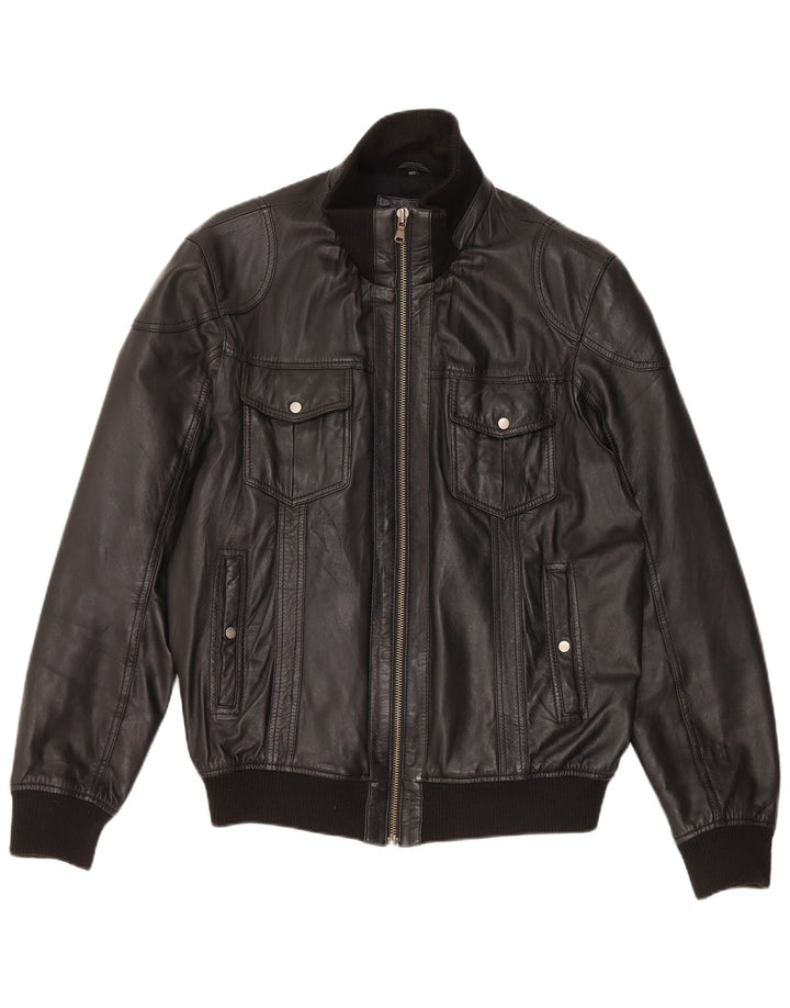 Vintage chaqueta de cuero para hombre Reino Unido 40 cuero negro grande