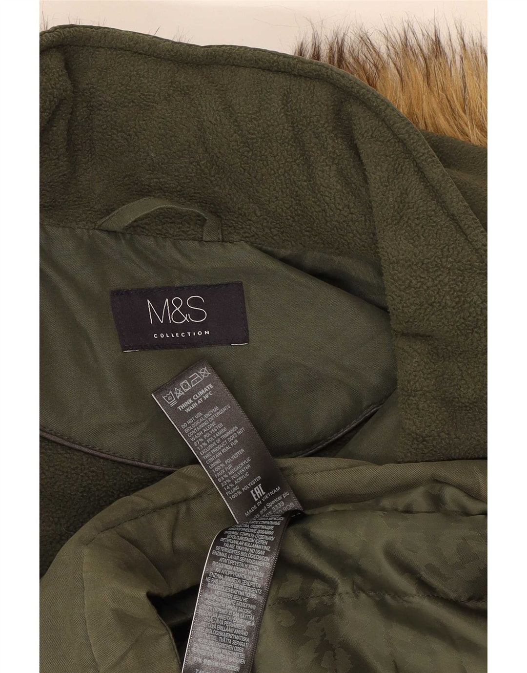 Marks & Spencer Chaqueta Parka con Capucha para Mujer UK 46 Grande Poliéster Caqui