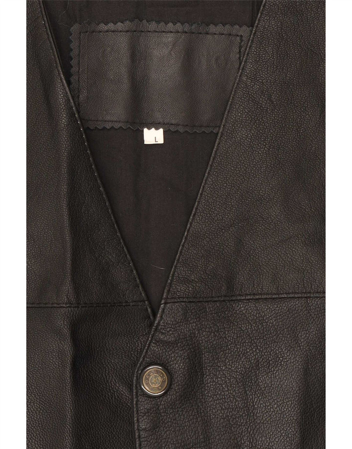 Chaleco de cuero vintage para hombre grande negro