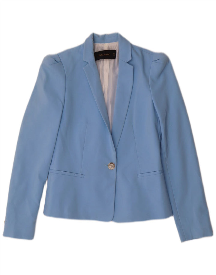 Zara Mujer Chaqueta Blazer De 1 Botón UK 10 Small Poliéster Azul