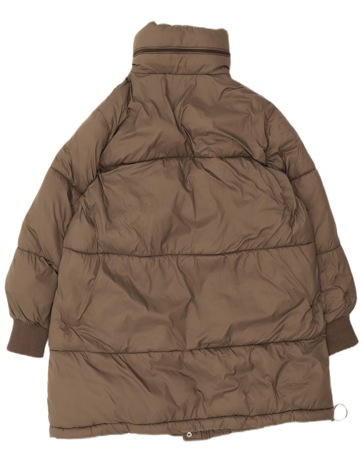 Zara Mujer Abrigo Acolchado Extragrande Con Capucha UK 10 Small Marrón Poliéster