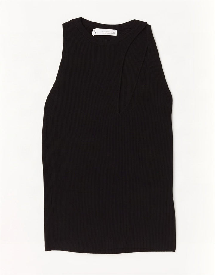 Zara Mujer Crop Vest Top UK 8 Small Viscosa Negra
