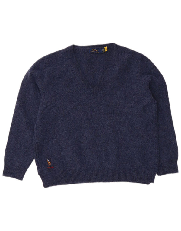 Polo Ralph Lauren - Jersey con cuello en V para mujer, talla 40, talla grande, lana azul marino