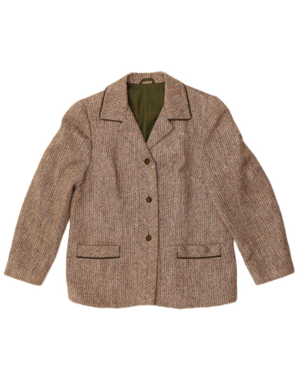 Vintage mujer 3 botones Blazer chaqueta Reino Unido 14 lana de rayas gris medio