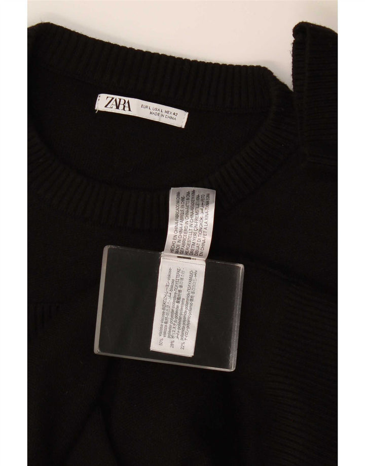 Zara Hombre Jersey De Cuello Redondo Jersey Large Viscosa Negra