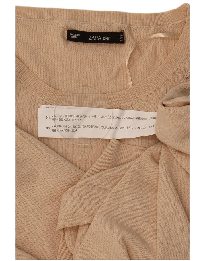 Zara Mujer Jersey De Cuello Redondo Jersey UK 44 Medio Beige Geométrico