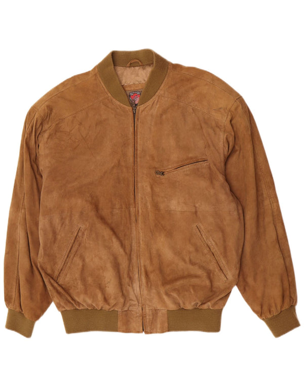 Vintage hombres bombardero ante chaqueta Reino Unido 44 2XL cuero marrón