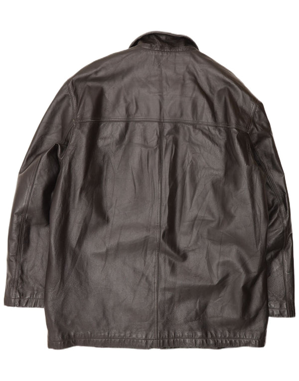 Abrigo de cuero vintage para hombre IT 58 3XL Negro