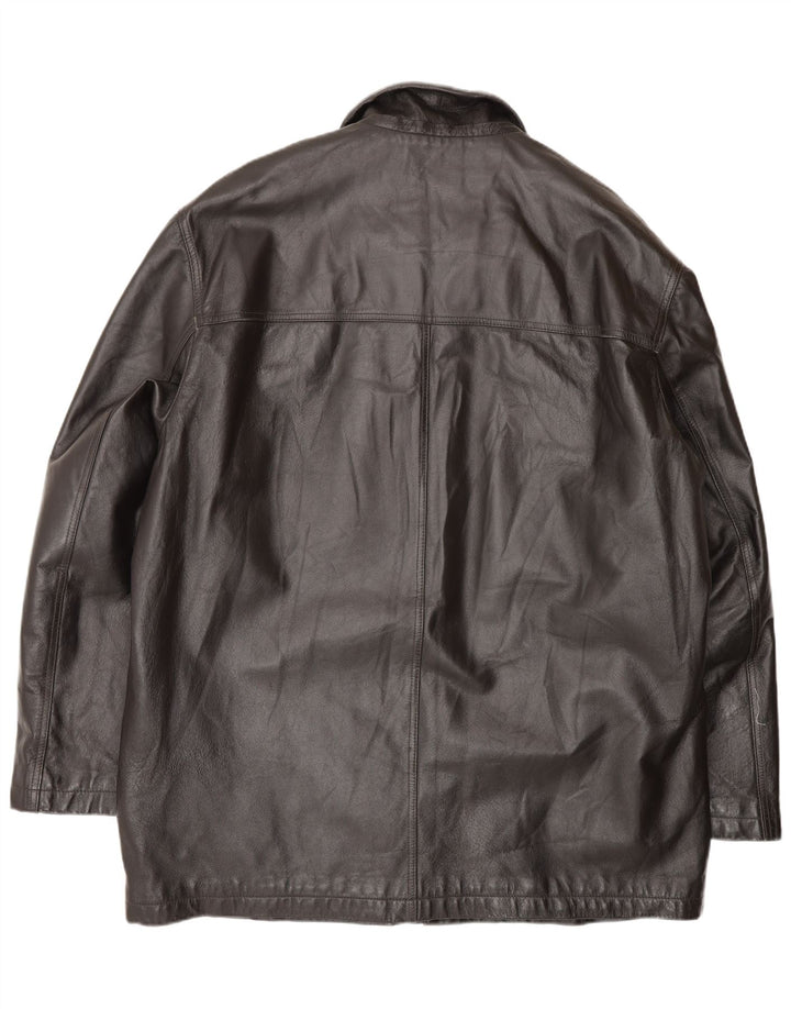 Abrigo de cuero vintage para hombre IT 58 3XL Negro