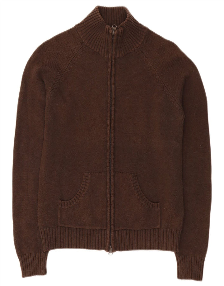 Zara - Jersey con cuello y cremallera para mujer, talla 40, algodón marrón medio