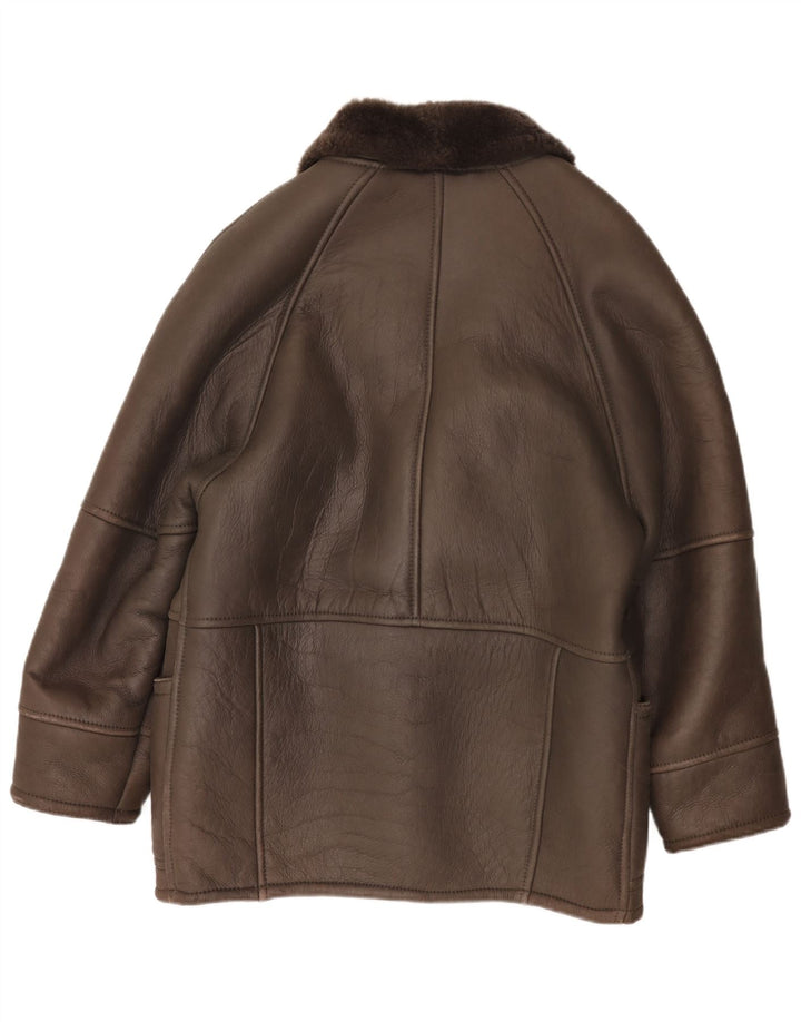 Vintage hombres doble pecho shearling chaqueta IT 50 cuero marrón grande