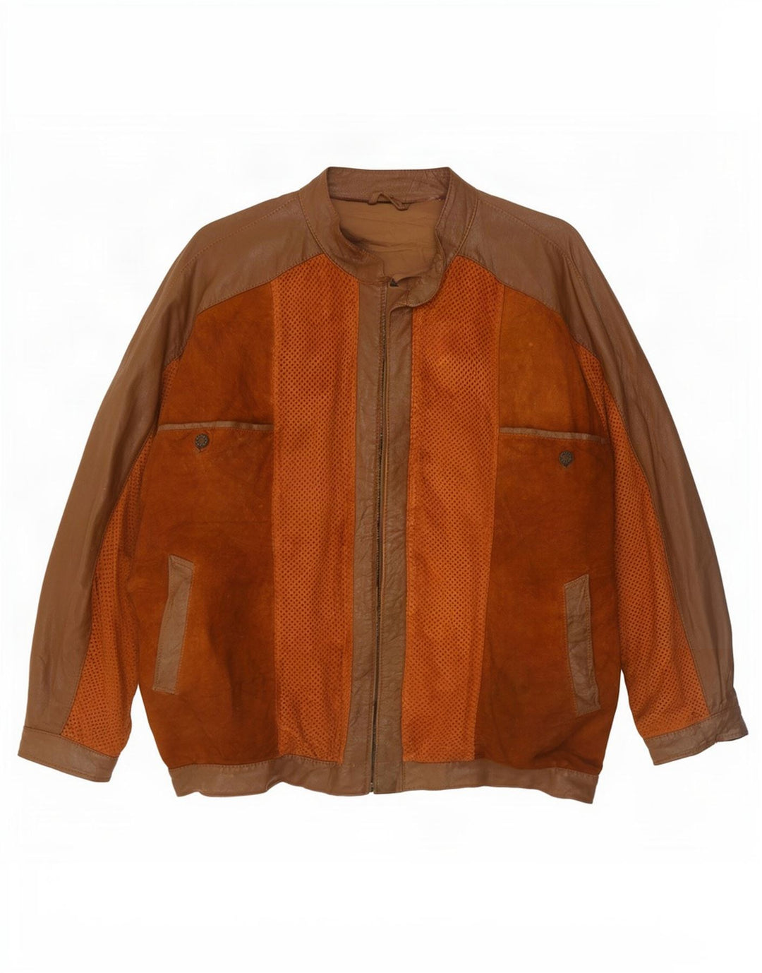 Vintage hombres bombardero chaqueta de cuero Reino Unido 38 marrón medio colorblock
