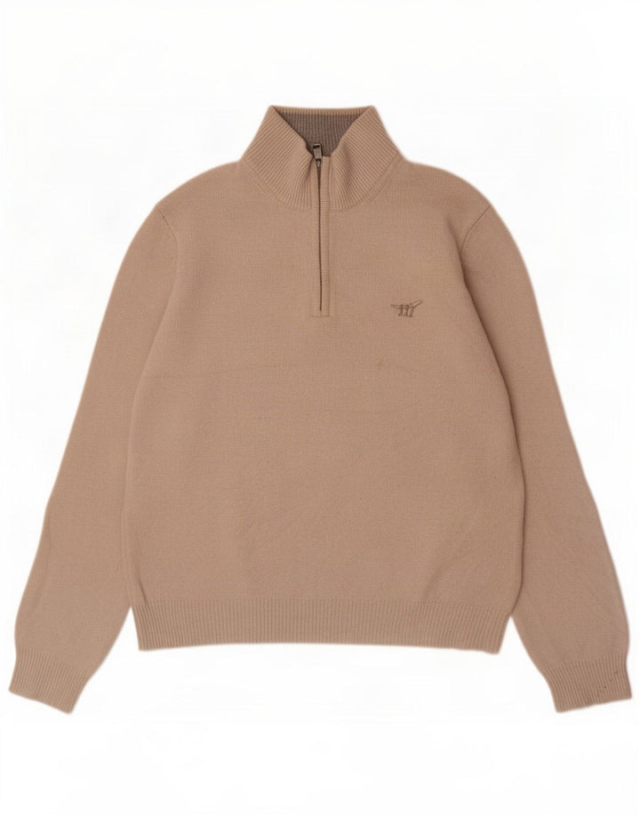 Henry Cottons - Jersey para hombre con cuello y cremallera, talla grande, lana virgen beige