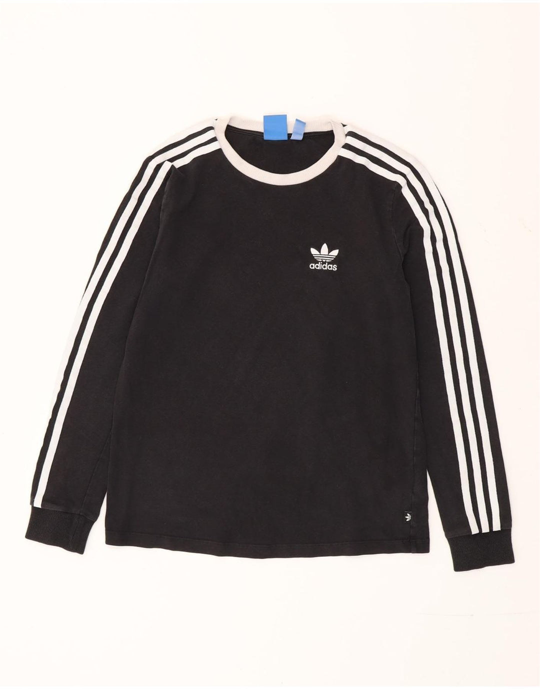 ADIDAS Mujer Top Manga Larga UK 12 Medio Negro Algodón