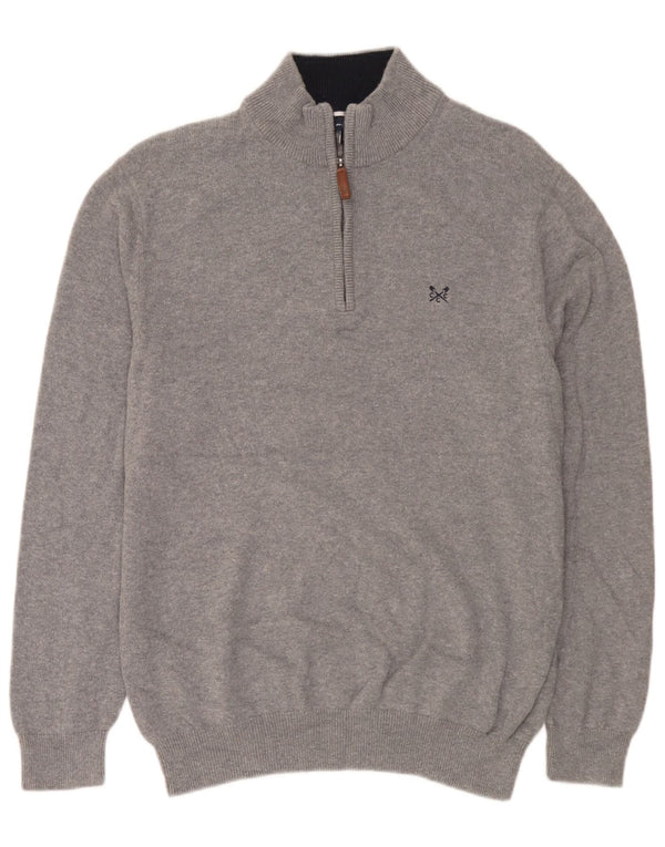 Crew Clothing Suéter tipo jersey con cuello y cremallera para hombre Algodón moteado gris grande